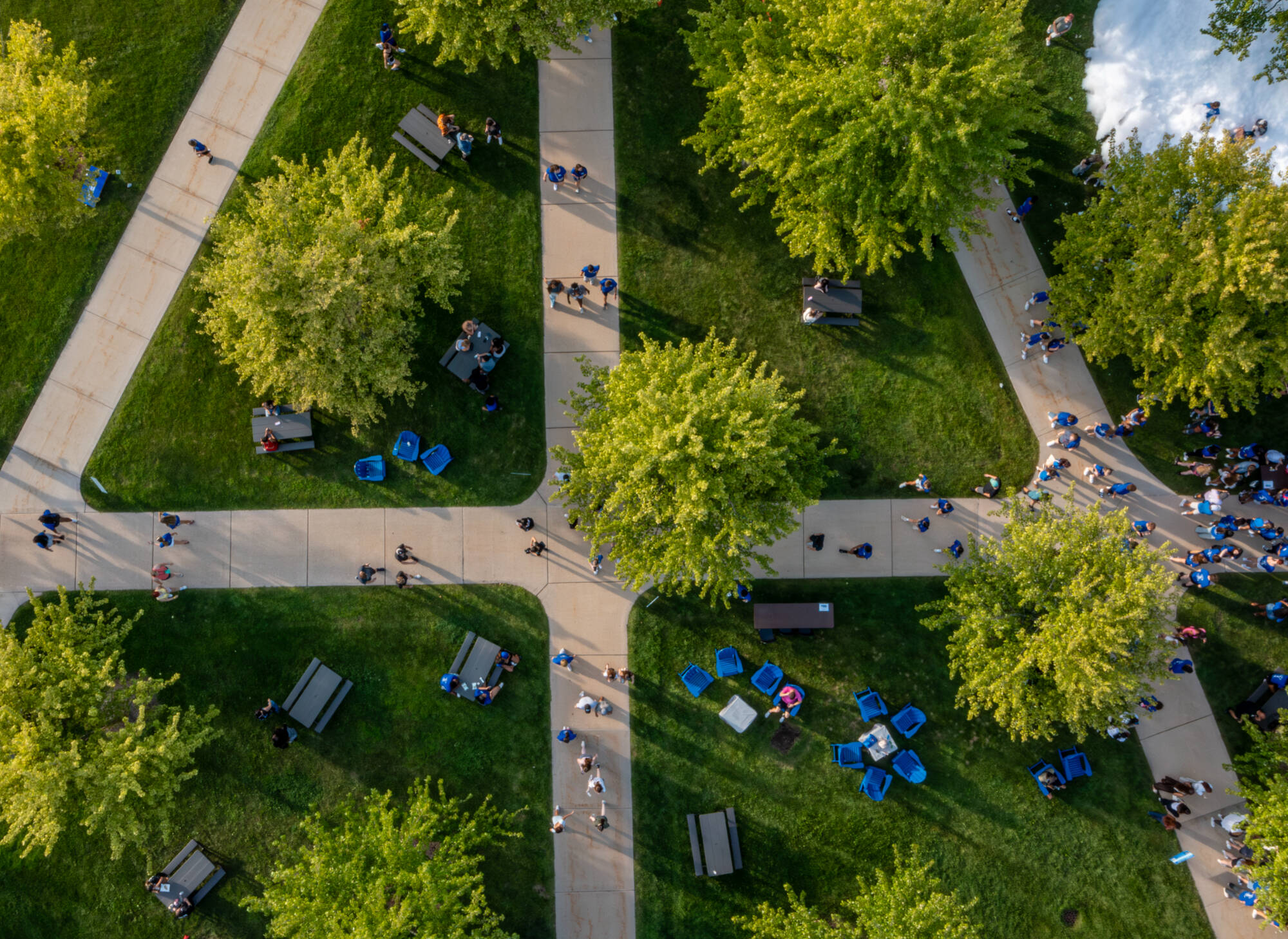 Drone shot of sidewalks